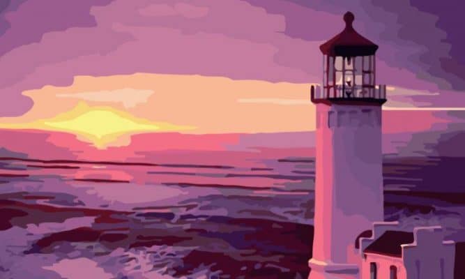 Lighthouse Purple Sunset Landscape Paint By Numbers
