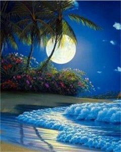 Beautiful Full Moon on Beach Landscape Paint By Numbers
