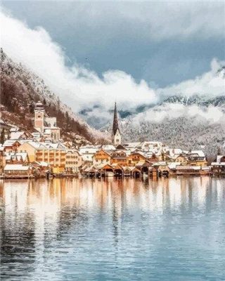 Village Winter Lake Landscape Paint By Numbers