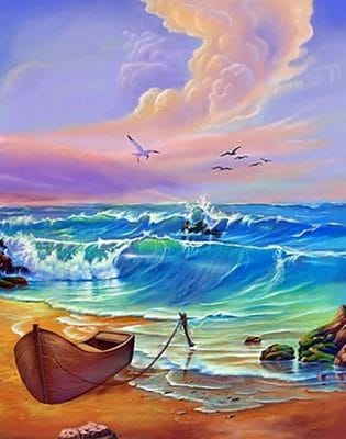 Wooden Boat on Beach Seascape Paint By Numbers