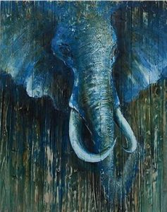 Blue Elephant on Wood Animals Paint By Numbers