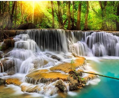 Sunny Waterfall Landscape Paint By Numbers