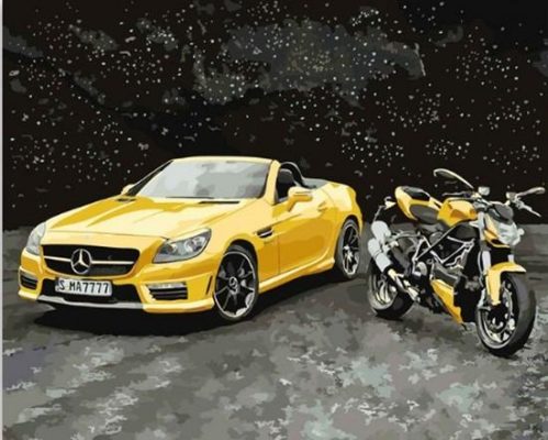 Yellow Slk Mercedes Benz Cars & Bikes Paint By Numbers