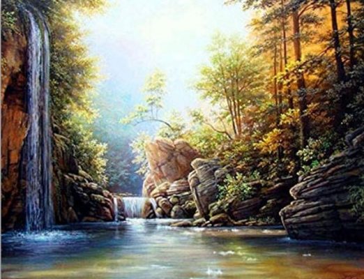Waterfall In Summer Landscape Paint By Numbers