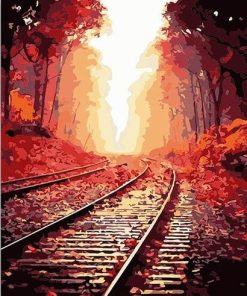 Railway in the maple forest Landscape Paint By Numbers