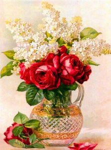 Damask Rose in Vase  Flowers Paint By Numbers