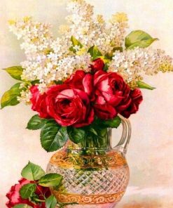 Damask Rose in Vase  Flowers Paint By Numbers