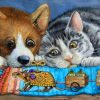 Dog and Cat Looking at Toys Animals Paint By Numbers