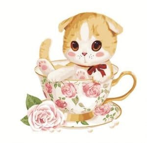 Cat with Cup of Roses Animals Paint By Numbers