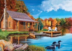 Cottage by The Lake Landscape Paint By Numbers