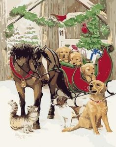 Christmas Horse With Dogs Animals Paint By Numbers