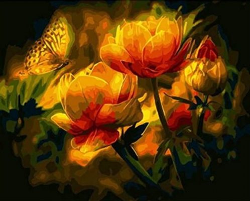 Orange flower and Butterfly  Flowers Paint By Numbers