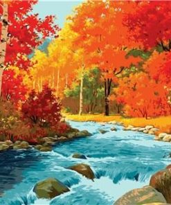 River Flows in Autumn Forest Landscape Paint By Numbers