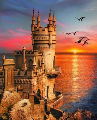 Sunset Glow From Castle Landscape Paint By Numbers