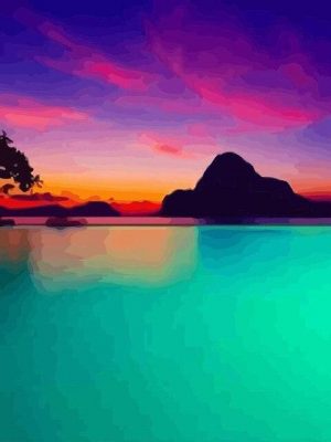 Sunset by The Swimming Pool Landscape Paint By Numbers