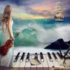 Lady with Piano & Violin at the Beach Seascape Paint By Numbers