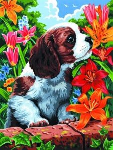 Dog With Spring Flowers Animals Paint By Numbers