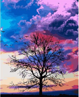 Purple Sky Tree Landscape Paint By Numbers