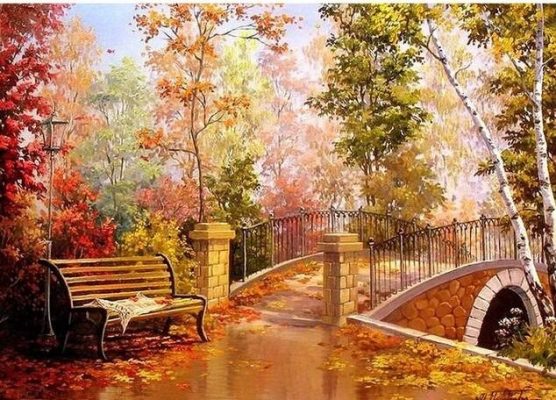 Forest Arch Bridge Bench Landscape Paint By Numbers