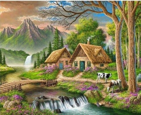 Riverside Village Landscape Paint By Numbers