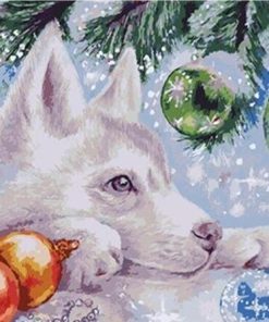 Husky Dog and Christmas Baubles Animals Paint By Numbers