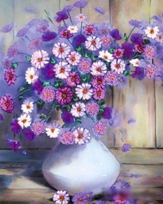 Purple Flowers In The Bottle  Flowers Paint By Numbers