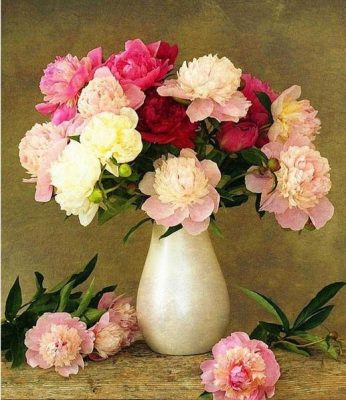 Flowers In White Vase  Flowers Paint By Numbers