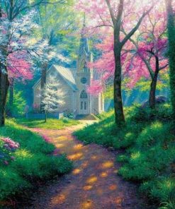 Forest Chapel Landscape Paint By Numbers