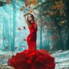 Red Color Woman in Forest People Paint By Numbers