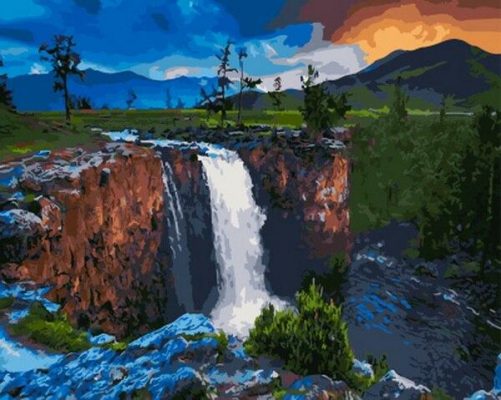 Night At Waterfall Landscape Paint By Numbers