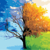 Tree Between Winter and Spring Landscape Paint By Numbers