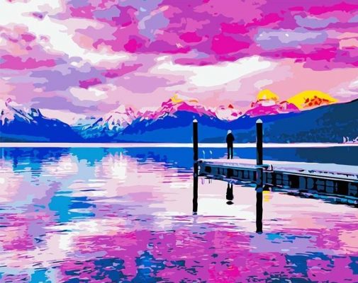 Rosy Clouds Lake Landscape Paint By Numbers