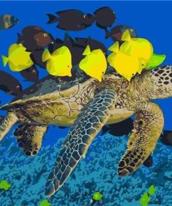 Sea Turtle and Yellow Fish Animals Paint By Numbers