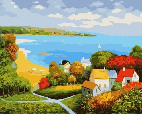 Seaside Village  Landscape Paint By Numbers