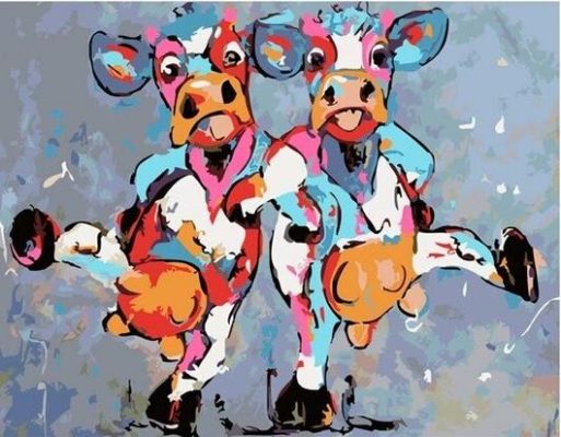 Two Colorful Cow Dancing Animals Paint By Numbers