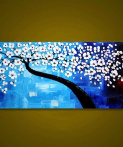 Blue White Flower Tree Handpainted - DIY Paint By Numbers - Numeral Paint