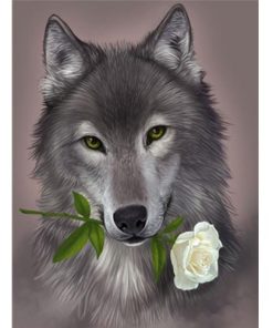 Gray wolf with Flower Animals Paint By Numbers