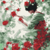 Japanese Girl Red Flowers People Paint By Numbers