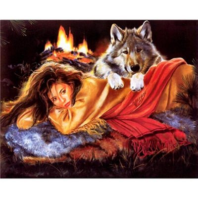 Wolf And A Woman Animals Paint By Numbers