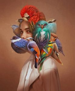 birds woman art paint by numbers