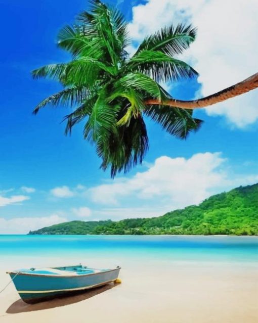 Blue Boat on the Beach paint by numbers