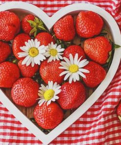 strawberries in heart bowl shape paint by numbers