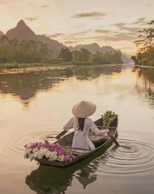 Vietnamese Woman In a Boat paint By numbers