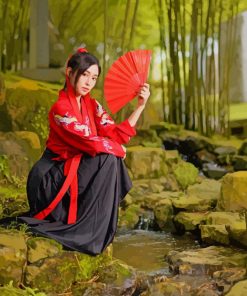 Asian Girl Sitting Near River paint by number