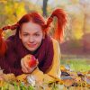 Autumn Girl Holding Apple paint by number