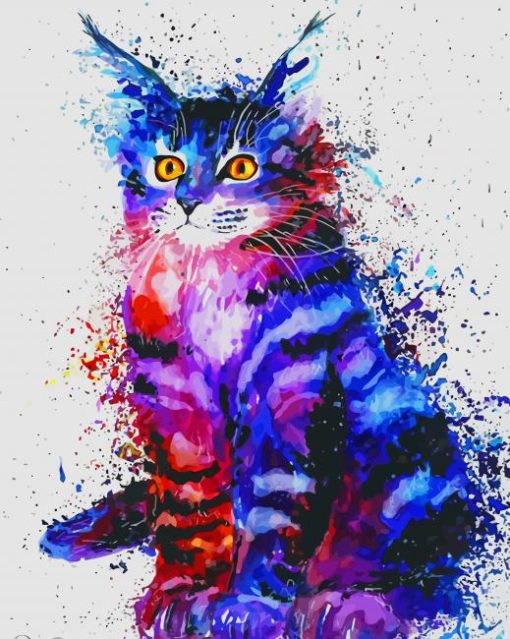 Colorful Splash Cat paint by numbers