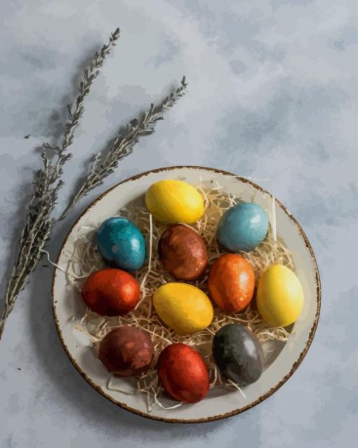 Colorful easter eggs paint by number