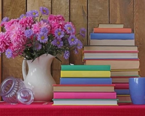 Vase Of Flowers And Books paint by numbers