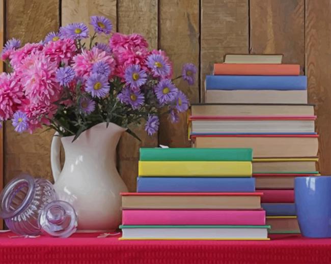 Vase Of Flowers And Books paint by numbers