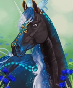 Fantasy Black And Blue Unicorn paint by number